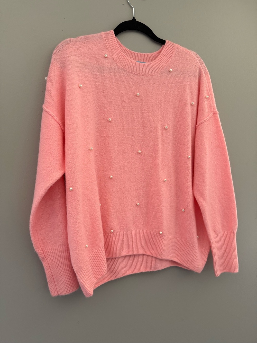 CeCe Pink Pearl-Embellished Crewneck Sweater